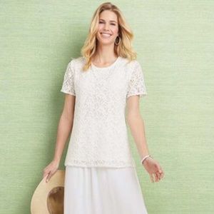 🌸White Lace Top over Long Skirt Set